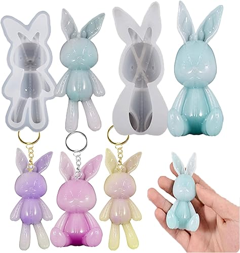 Moldes de resina de conejo 3D, 2 moldes de resina de conejo, moldes de silicona de conejo de Pascua para llavero colgante, joyería, manualidades de disponible en Yaxa Peru