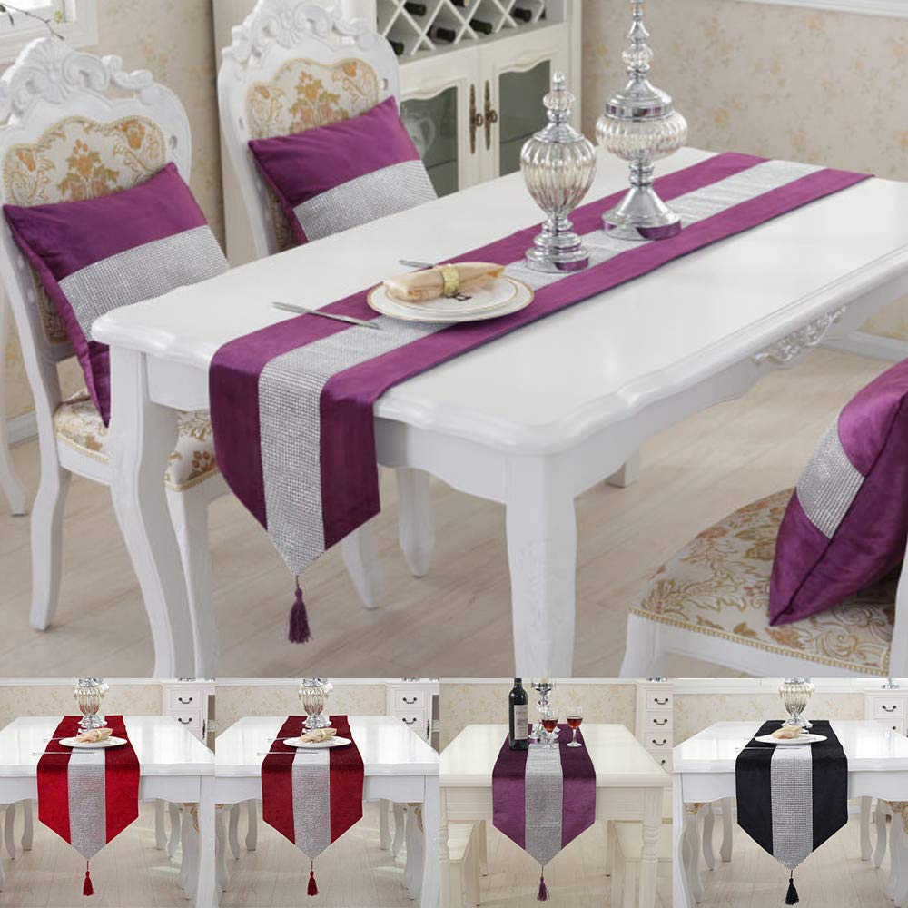 LCHULLE Runner da Tavolo/Tovaglia con Pietre preziose 210 * 33cm Glitter Runner da Tavolo tovaglie Nastro da Tavolo per Festa Matrimonio Banchetto Decorazione per Tavolo Viola