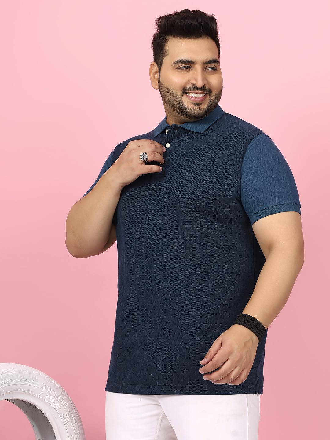 Bigbanana Wielokolorowa męska koszulka polo z półdługim rękawem Plus Size