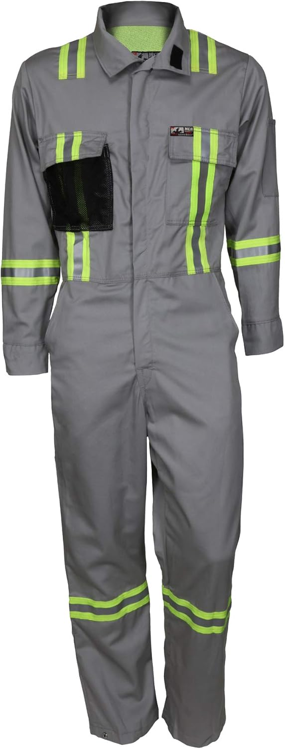 MCR Safety Summit Breeze Flame Resistant FR Long Sleeve Coveralls, 7 oz Cotton, Reflective, Vents, Gray, 50