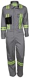 MCR Safety Summit Breeze Flame Resistant FR Long Sleeve Coveralls, 7 oz Cotton, Reflective, Vents, Gray, 52 Tall