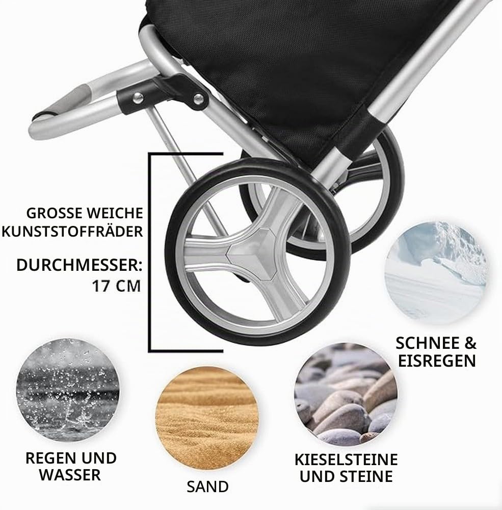Cruiser Einkaufswagen 45ltr - Faltbare einkaufstrolley klappbar (schwarz)