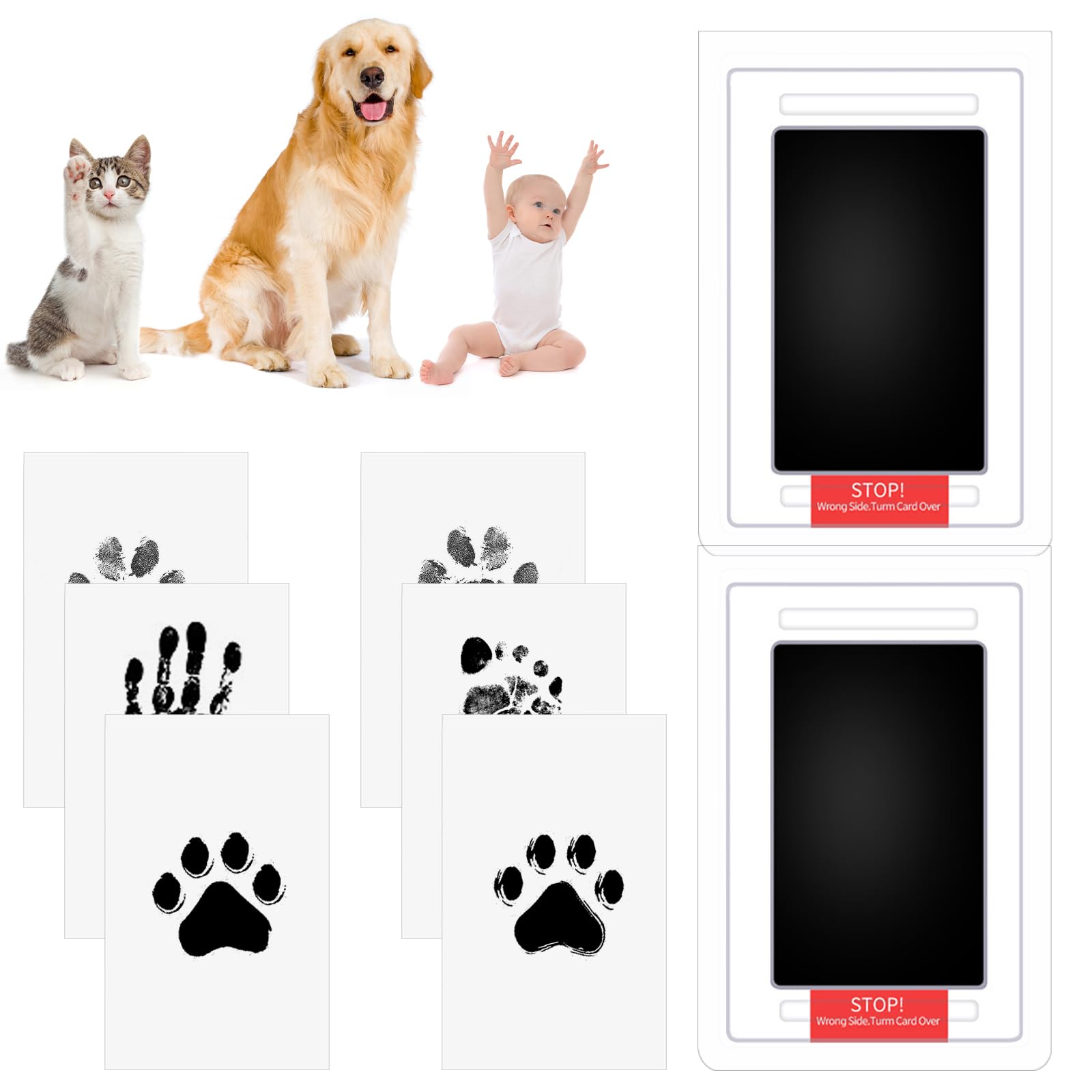 UoQo Pet Paw Print Kit for Dogs & Cats, Baby Handprint and Footprint Kit Pad, Pet Paw Stamp Pad, Safe Non-toxic Baby 2 Inkless Print Pads 6 Imprint Cards, Family Keepsake Kit,Medium Size