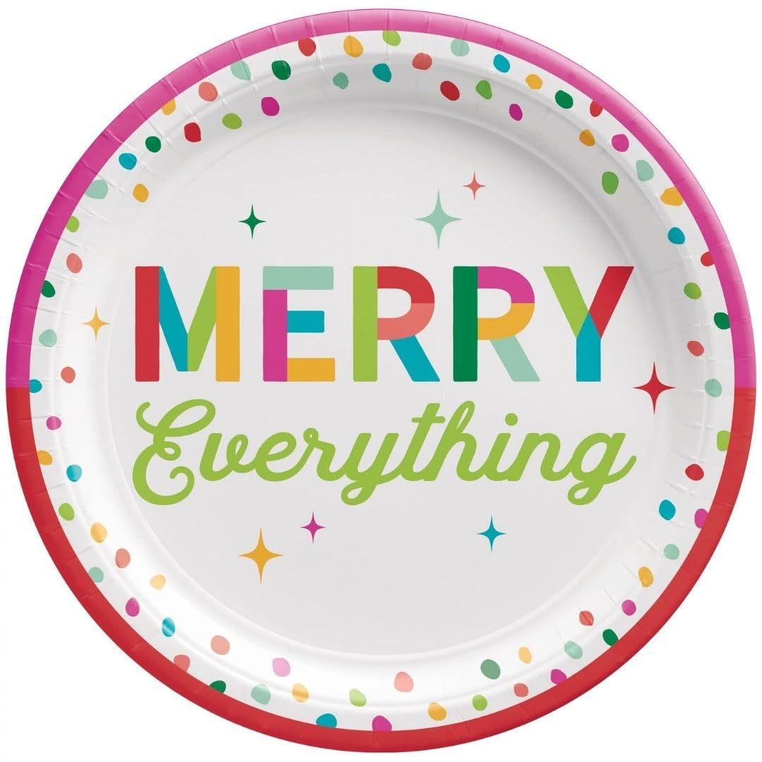 amscan Piatti rotondi multicolore Merry Everything (25,4 cm), confezione da 20, resistenti ed eleganti, per feste ed eventi