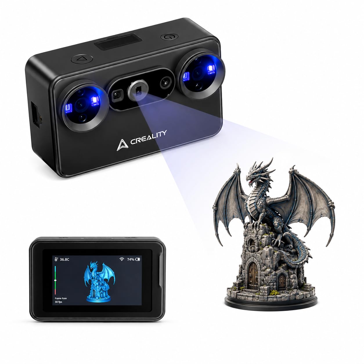 Creality Pika Portable 3D Scanner, 0.03mm High Accuracy, Dual-Mode 7 Blue Laser & NIR Str…