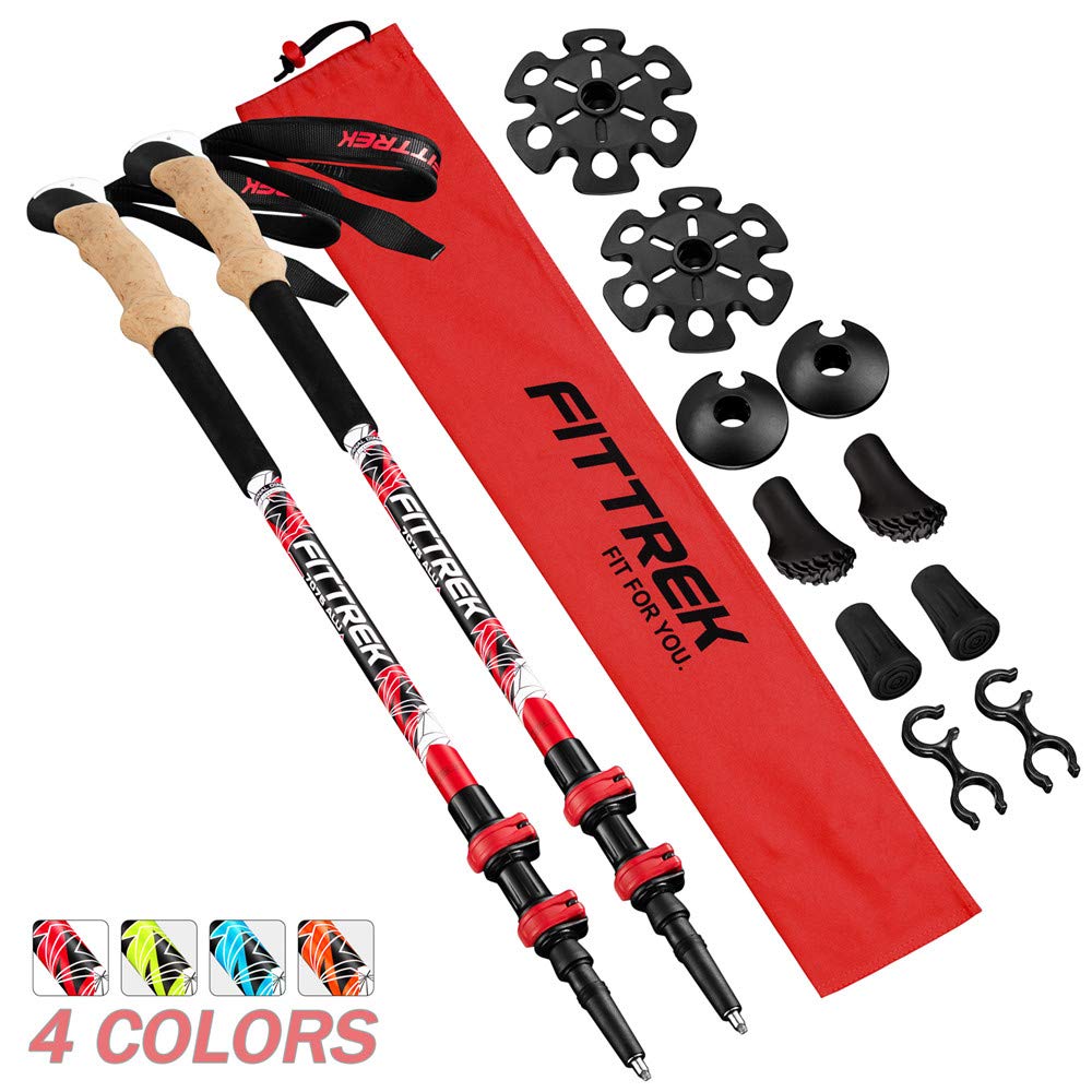 FitTrek Wanderstöcke - Trekkingstöcke Kork - Walking Stöcke Teleskop - Nordic Walking Stock Verstellbar Leicht für Damen, Herren und Kinder mit Gummipuffer, Pads und Tasche