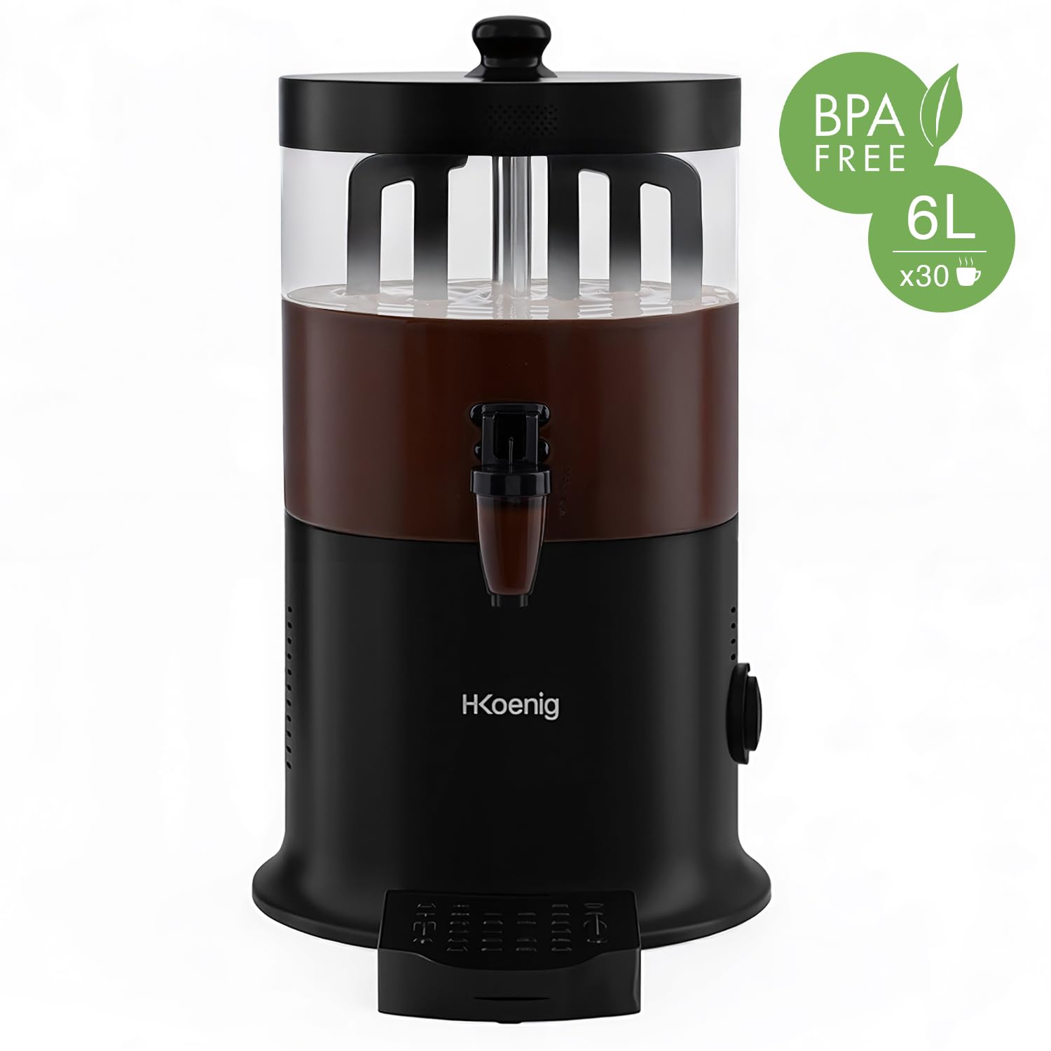 H.Koenig SHK900 Dispenser di cioccolata calda, 1200W, acciaio inox, recipiente rimovibile da 6 L, termostato regolabile, funzione mantenimento in caldo, sistema salvagoccia, parti adatte lavastoviglie