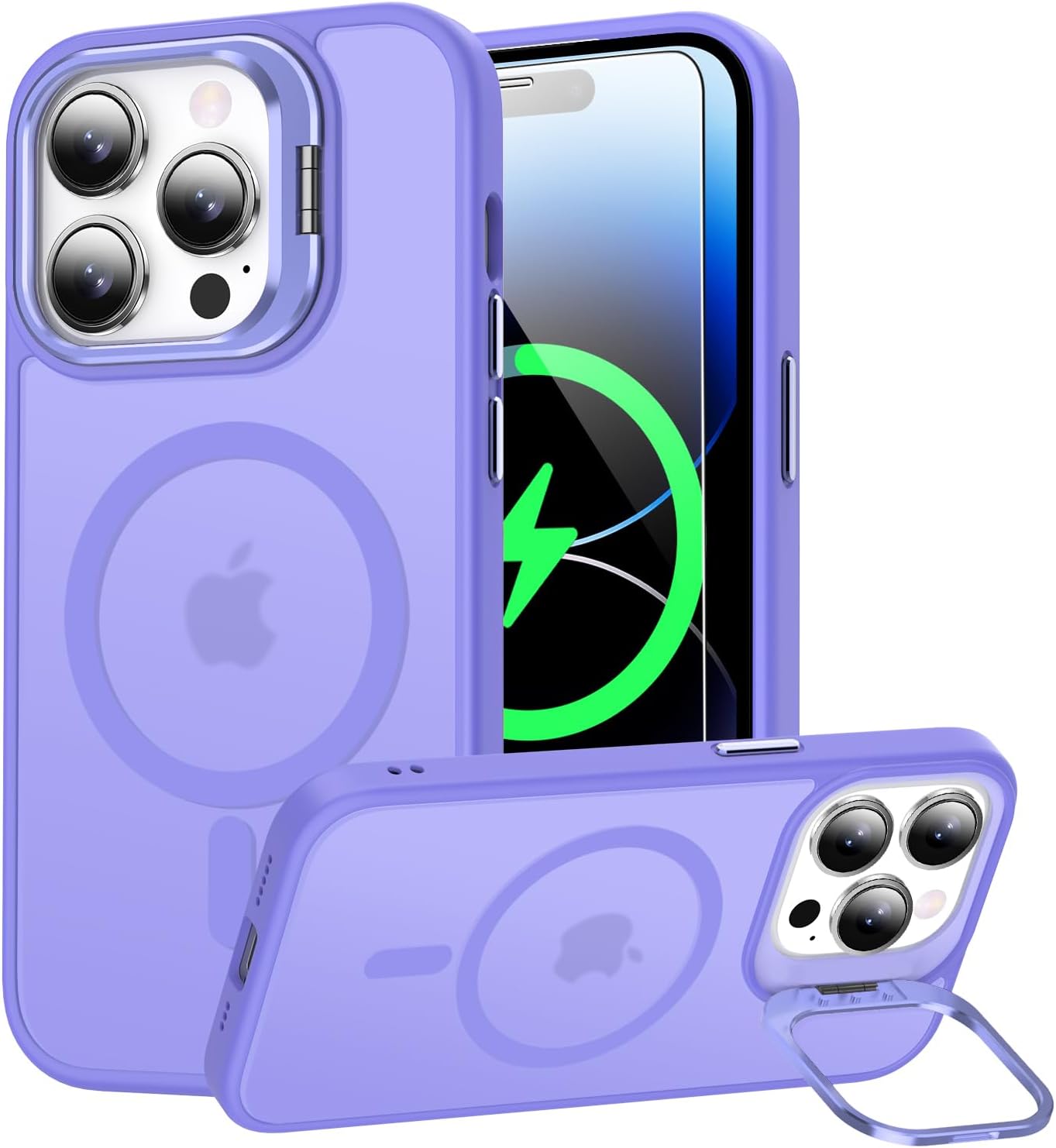 Goodon Magnetic for iPhone 14 Pro Case with Screen Protector - Compatible with Magsafe - Built-in Metal Kickstand, Shockproof Matte Protective Phone Case 6.1" for Women, Girls - Lavender Purple iPhone 14 Pro 6.1" Lavender Purple Magnetic