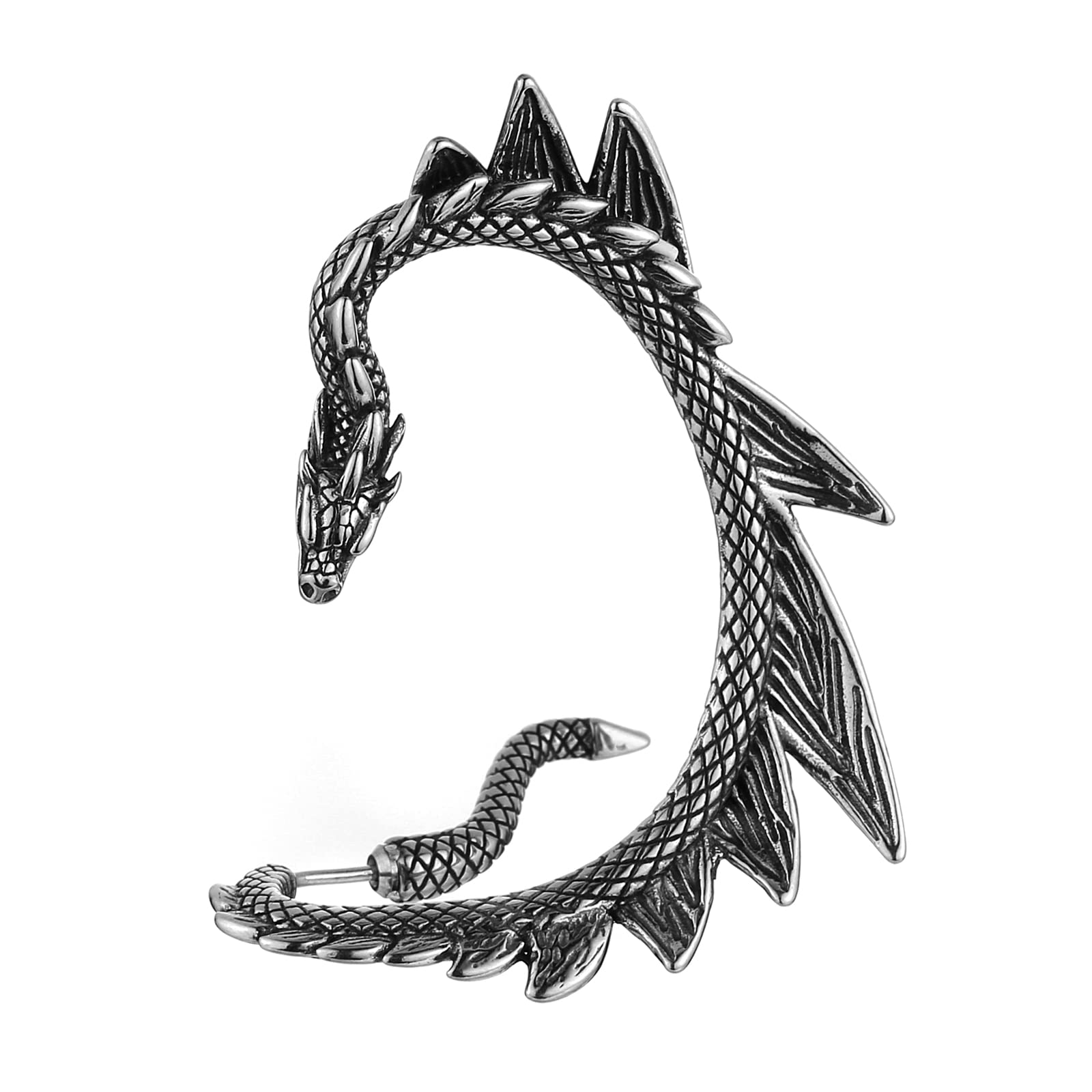 HZMAN Stainless Steel Ear Cuff Earrings for Women Piercing Men Stud Dragon Punk Wrap