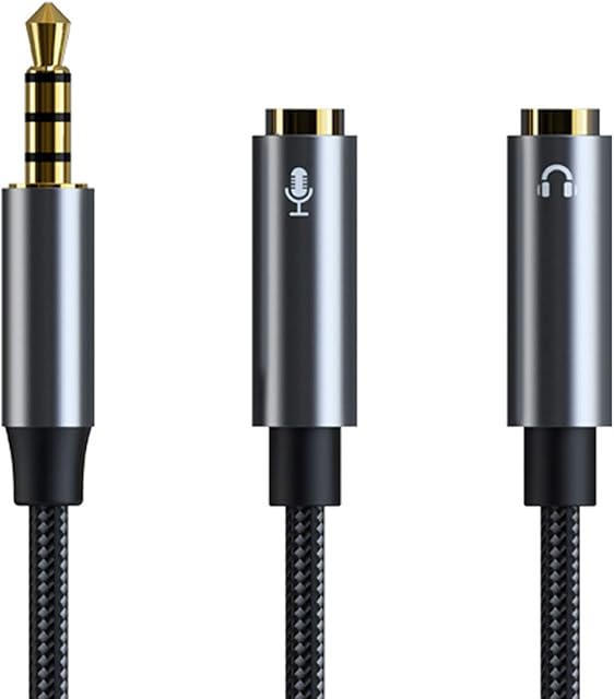 Rpanle Headphone Mic Splitters Adapter, 3.5mm Male to Dual 3.5mm Female Audio Mic Y Splitter Adapter Compatible with Phone, Laptop, Gaming Headset, External Microphone and MP3 players (30cm)