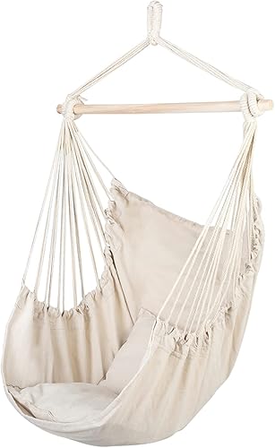 Hamaca columpio de lona de algodón de alta calidad con 2 almohadas, duradera y suave, decoración del hogar, soporta hasta 250 libras 37.4 pulgadas