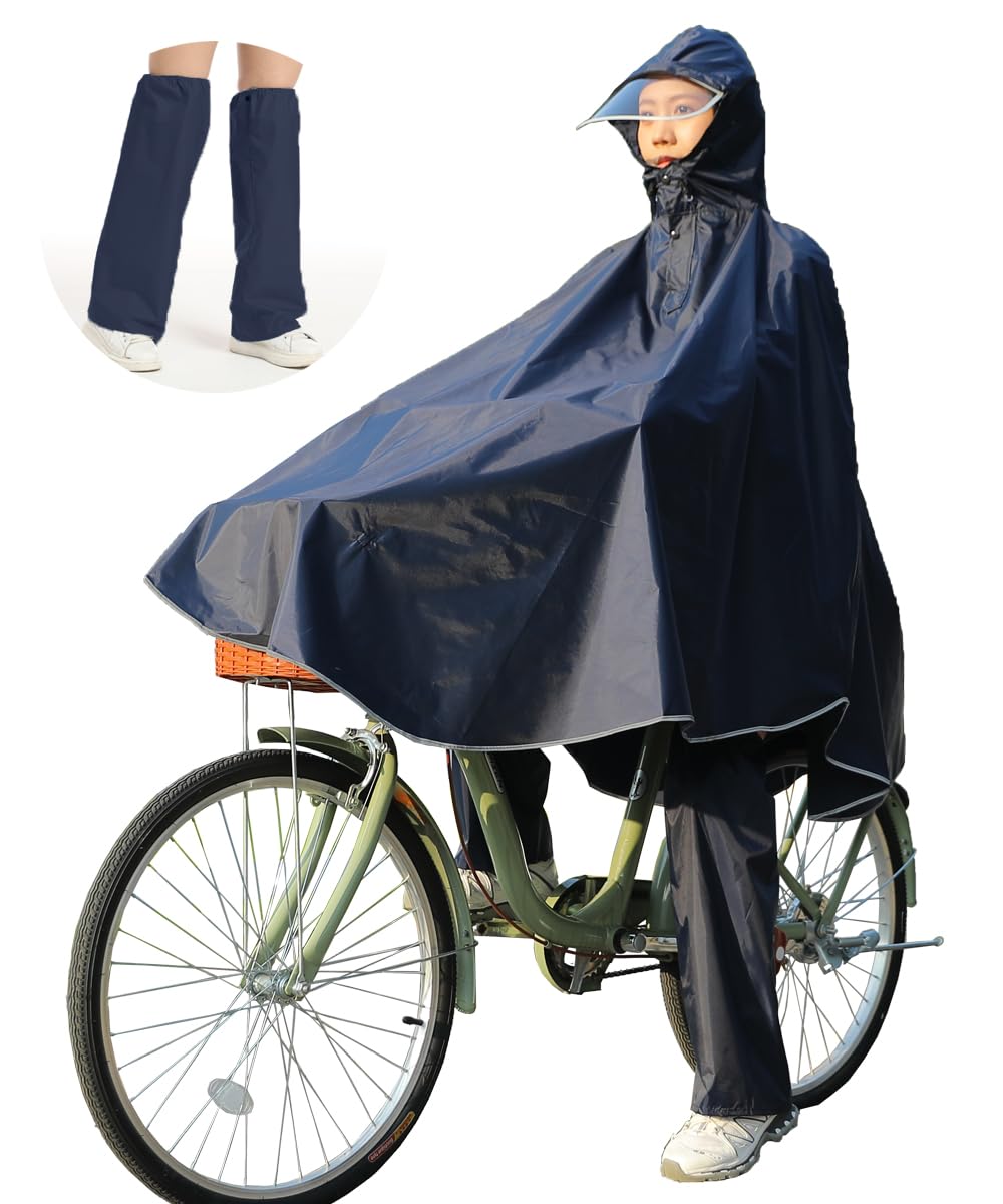 [TONGMO] レインコート レインポンチョ レッグカバー付き メンズ レディース 自転車 バイク 長いポンチョユニセックス男女兼用 通学 通勤 保育園 幼稚園の送迎や アウトドア キャンプ 防災 収納袋付きフリーサイズ