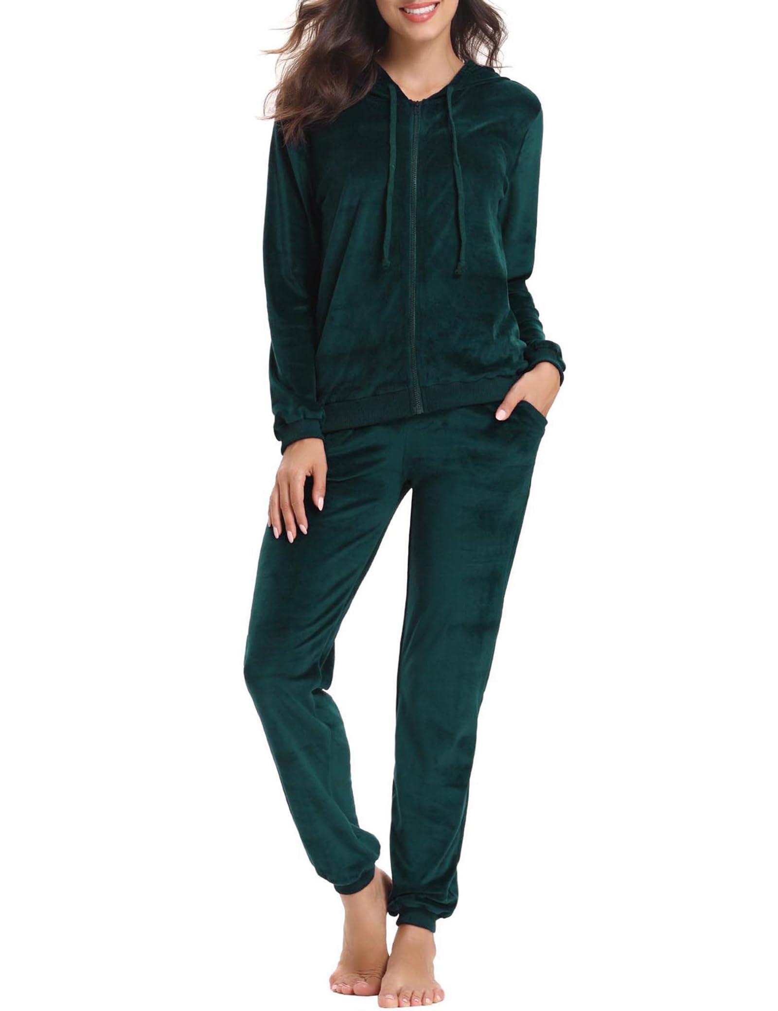 Aottori Tuta Donna Velluto Tuta Ciniglia Invernale Tuta da Ginnastica Casual Tuta Completa Sportiva Tuta Casa Manica Lunga Pigiami Due Pezzi Felpa con Cappuccio e Pantaloni