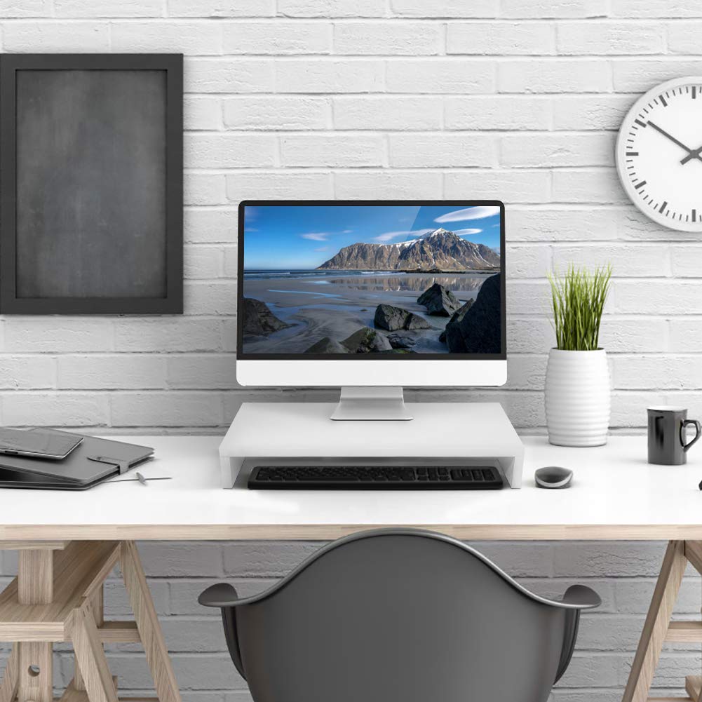 Supporto per Monitor da Scrivania, Rialzo per PC in Bambù, Supporto Ergonomico per Laptop, Computer, Notebook, 49,5 x 19,8 x 7,6 cm