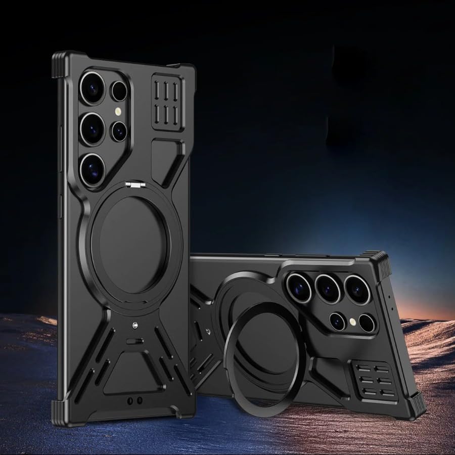 Image of MILLION CASES Back Cover Case for Samsung Galaxy S23 Ultra Shockproof Protective Galactic Armor Magnetic Bracket Frame Case for Men & Boys(Black)