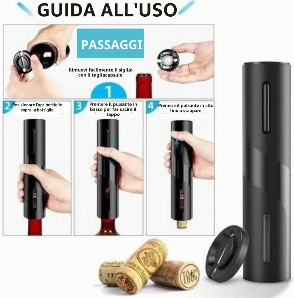 Apribottiglie Elettrico Professionale Portatile con Tagliacapsule in Alluminio