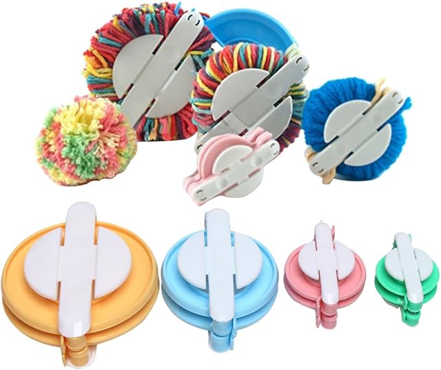 SUMAJU Pompom Maker,Pom Pom Maker Fluff Ball Weaver DIY Knitting Craft Tool Kit, Set of 4,Color Random
