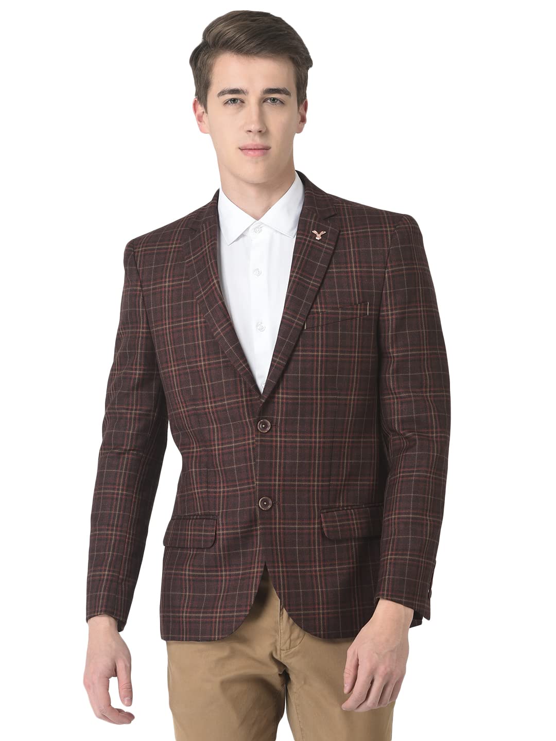 crimsoune club Men Brown Tartan-Checked Blazer-picture-31