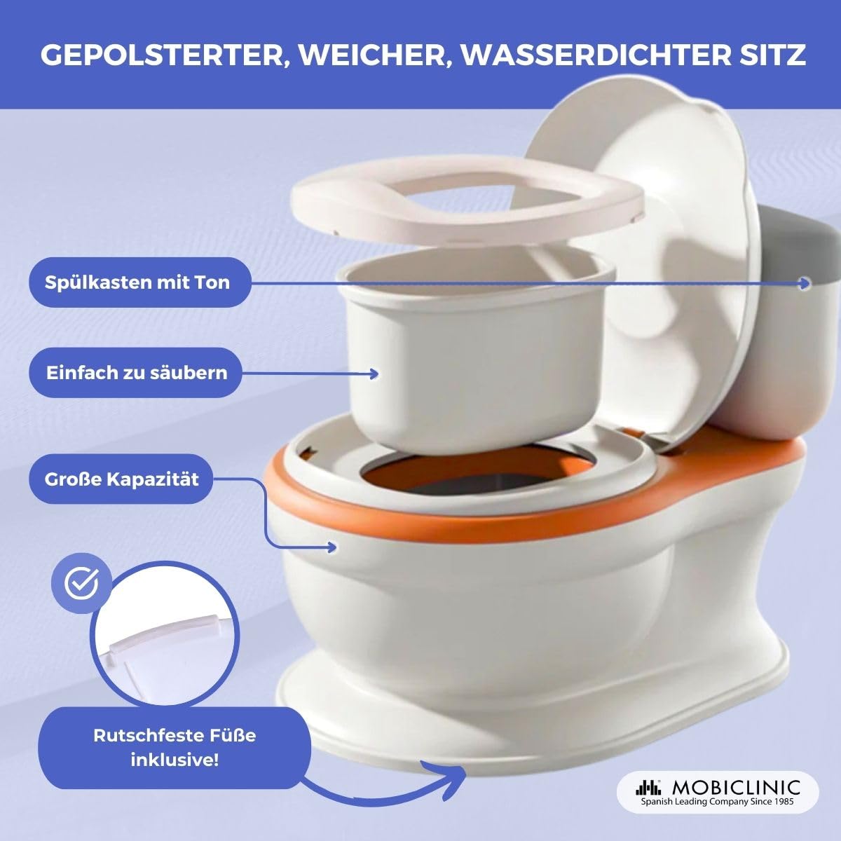 Mobiclinic®, Kinder Töpfchen, Kleinkind, Alter 1-3 jahre, Deckel, Toilettenpapierfach, Batteriebetrieben, Abnehmbare Schüssel, Wasserdichter Sitz, Toikid
