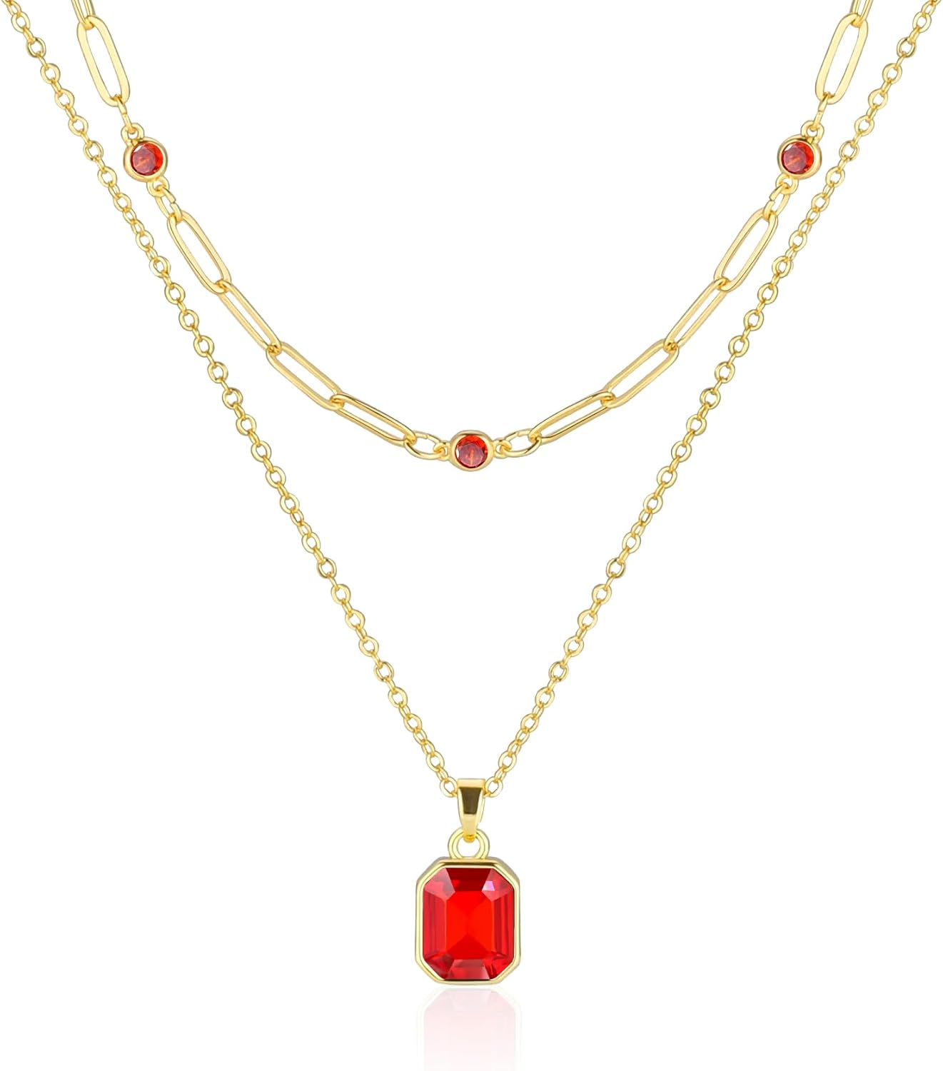 Gold Layered Necklaces for Women, 18k Gold Plated Crystal Necklace Paperclip Choker Emerald Green Jewelry for Women Gifts