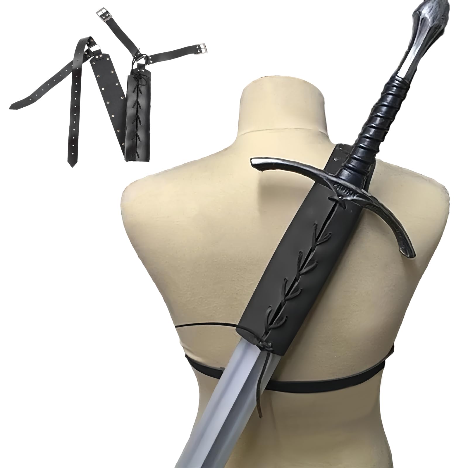 Spada retrò medievale spalle fodero con rana nera regolabile costume guerriero custodia protettiva spada in pelle con fibbia per adulti e uomini porta spada