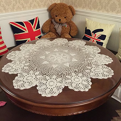 Laivigo New Handmade Crochet Lace Round Table Cloth Doilies Doily,24 Inch,Beige