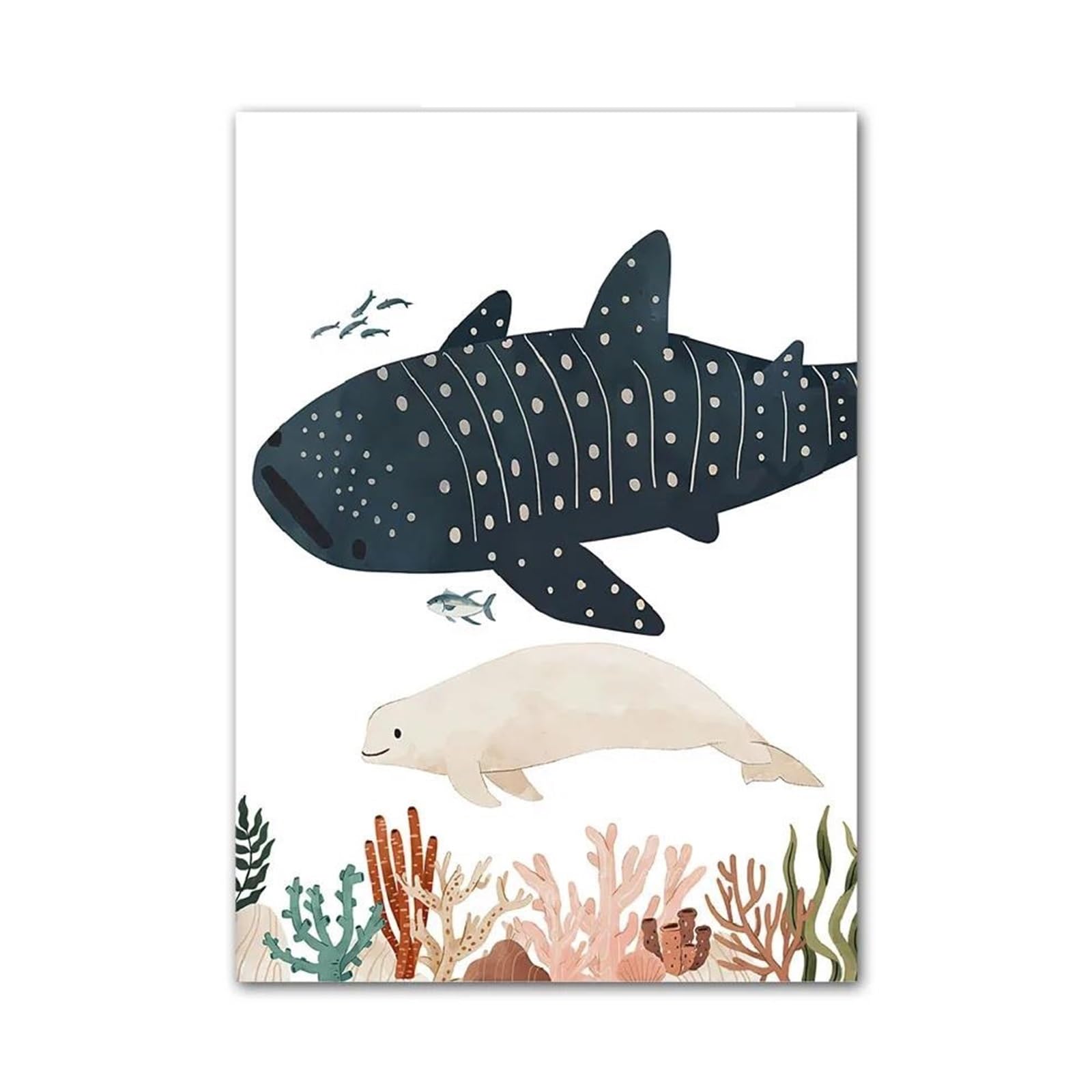 XENITE Wall Art Canvas Prints Marine Whale Shark Jellyfish Coral Wall Art Posters No Frame Nordic Nursery Canvas Prints Pictures Kids Room Decor(C,50x70cm)