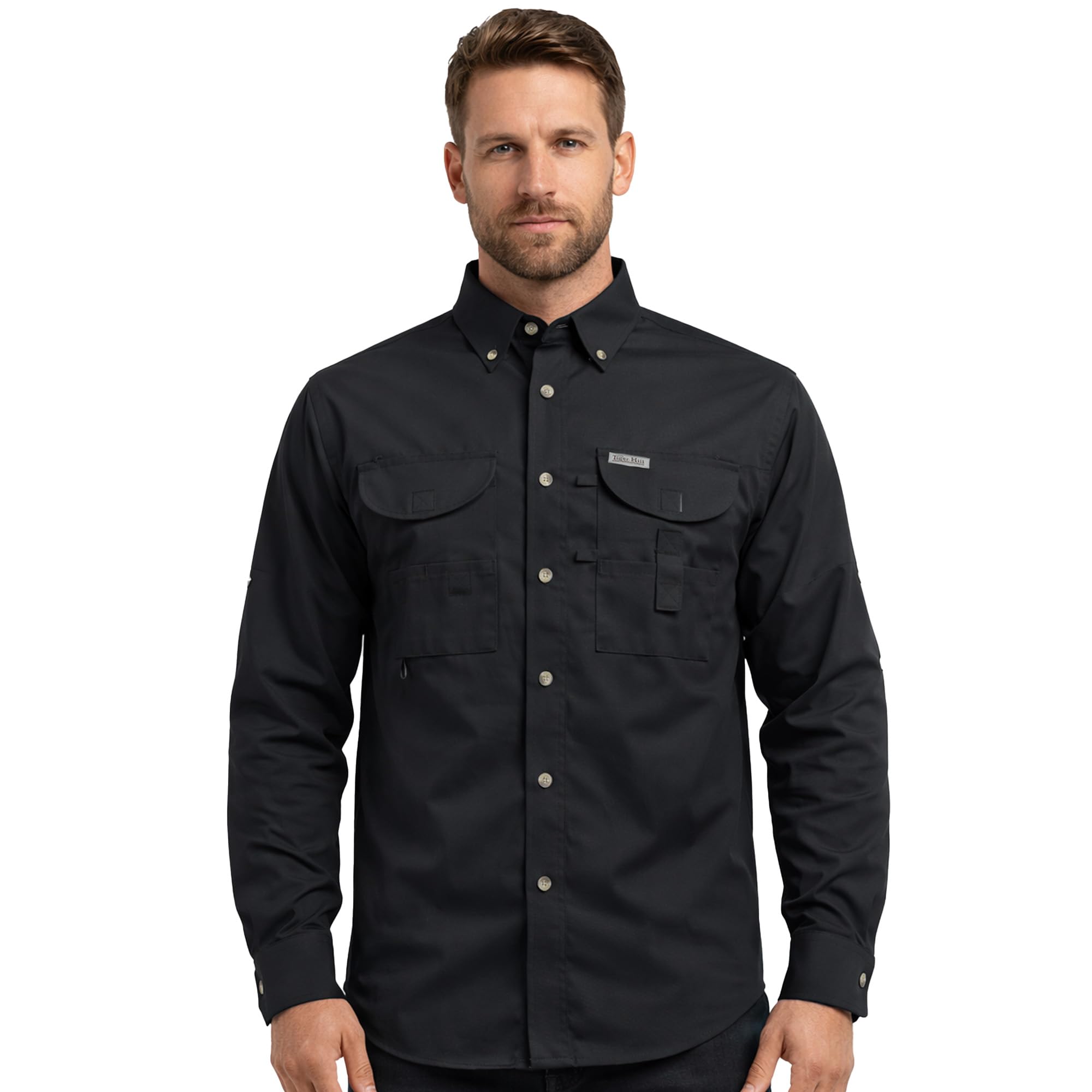Tiger Hill Men's Long Sleeve Fishing Button Down Shirt, Breathable Outdoors Casual Lightweight Shirt