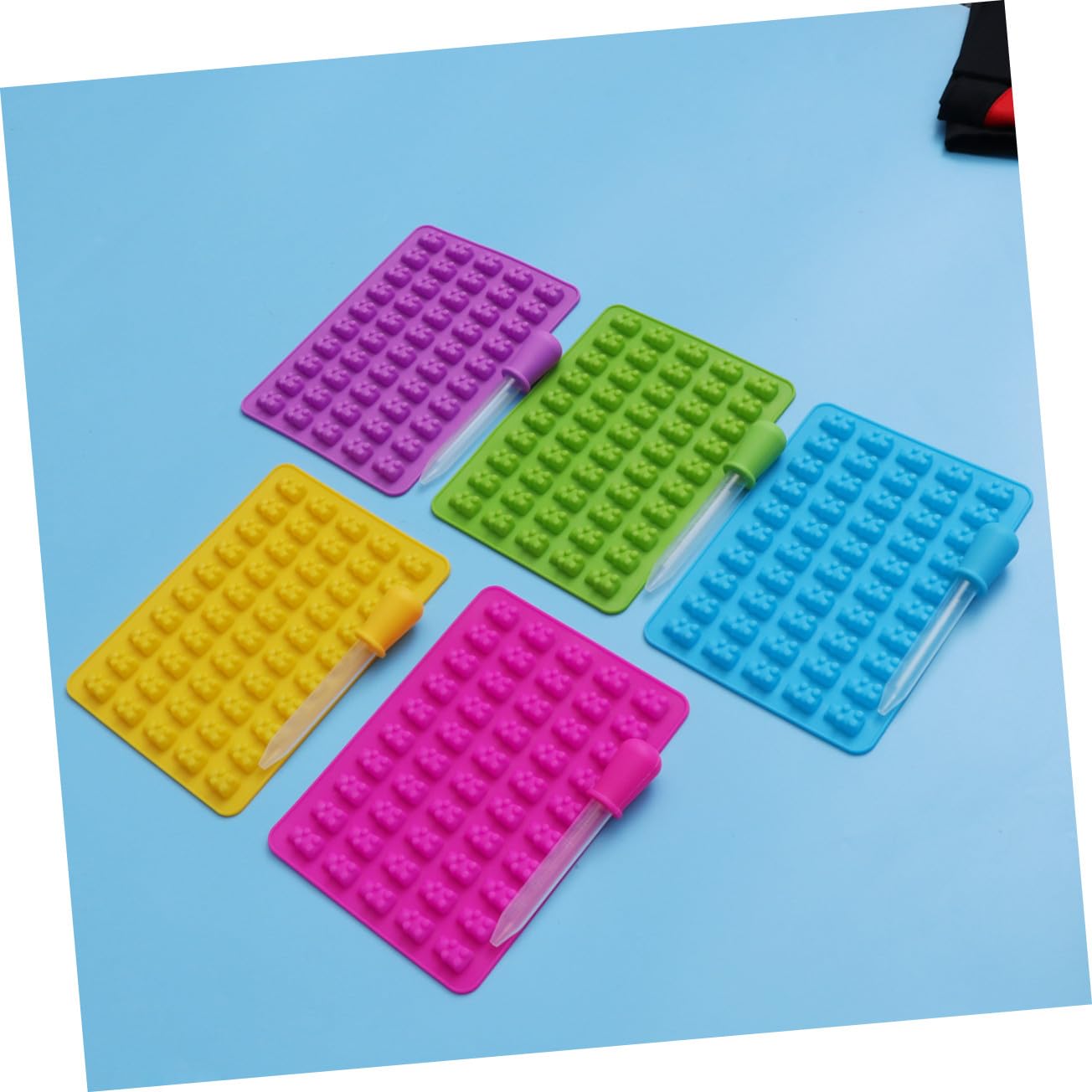 5sets Stampo Forma di Orso in Silicone per Cioccolatini e Caramelle con Contagocce per Dolcetti Azzurro Verde Rosa Giallo