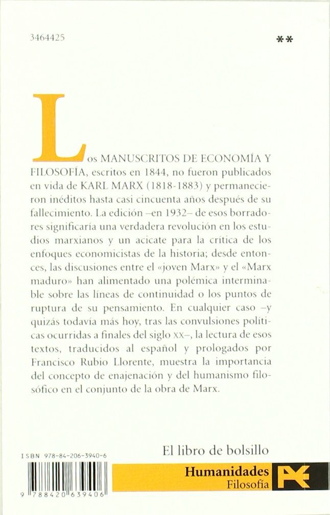 Manuscritos de economía y filosofía (El Libro De Bolsillo - Filosofía)