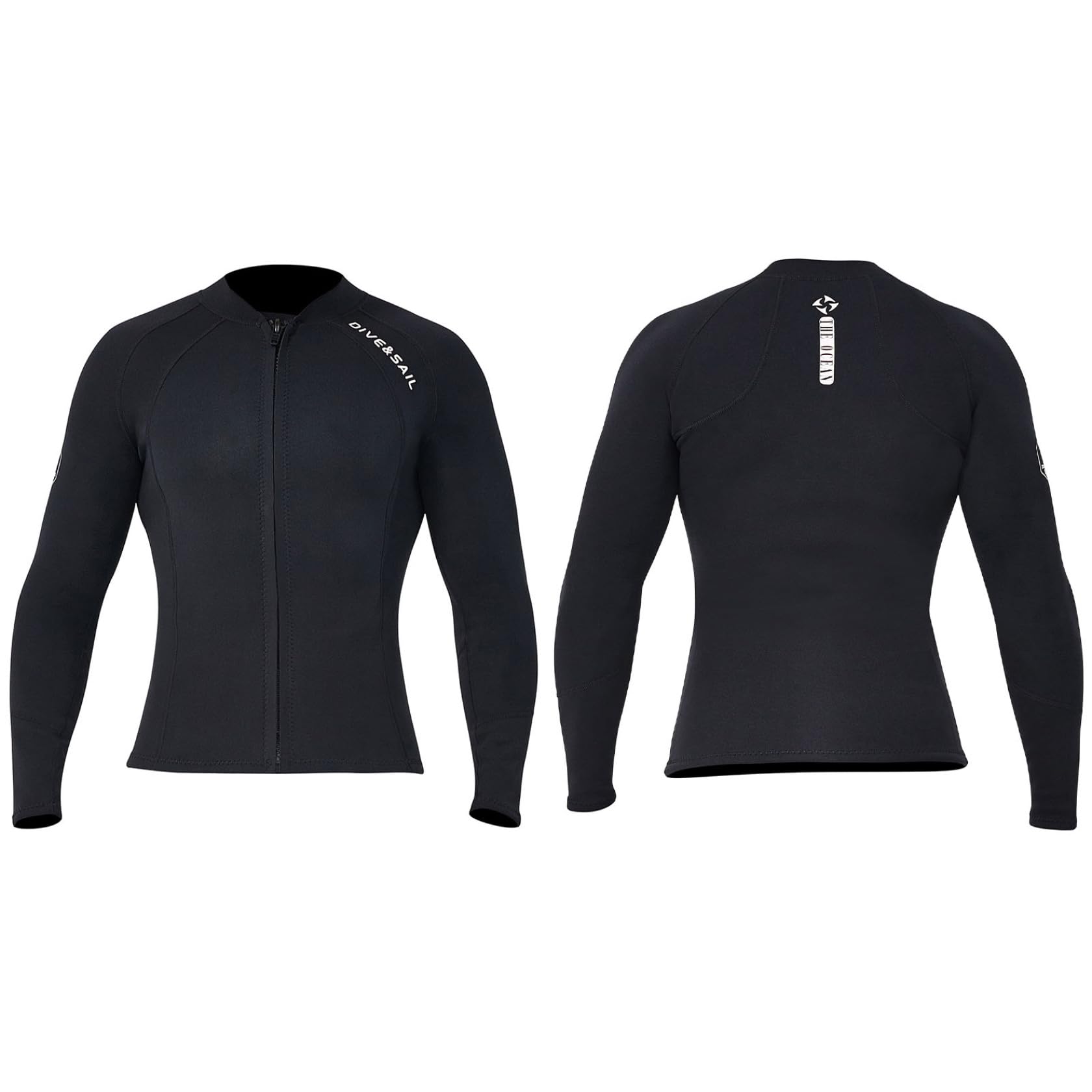 Traje de neopreno para hombre Parte superior de manga larga 2 mm con cremallera frontal para buceo, surf, deportes acuáticos Negro