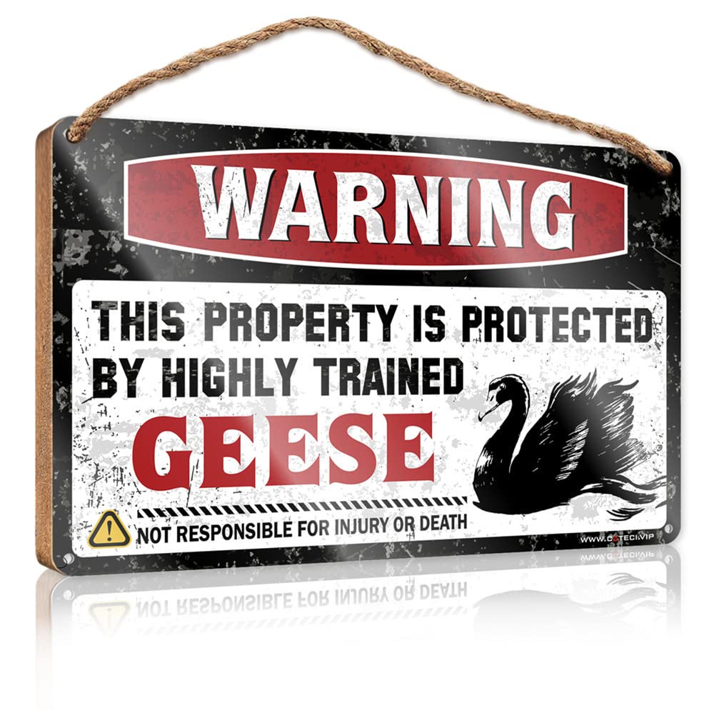 Dtha One Color Signs And Plaques Warning This Property Is Protected By A Highly Trained Geese Wooden Sign Home Decor Farmhouse Fall Door Decor(23X35cm)