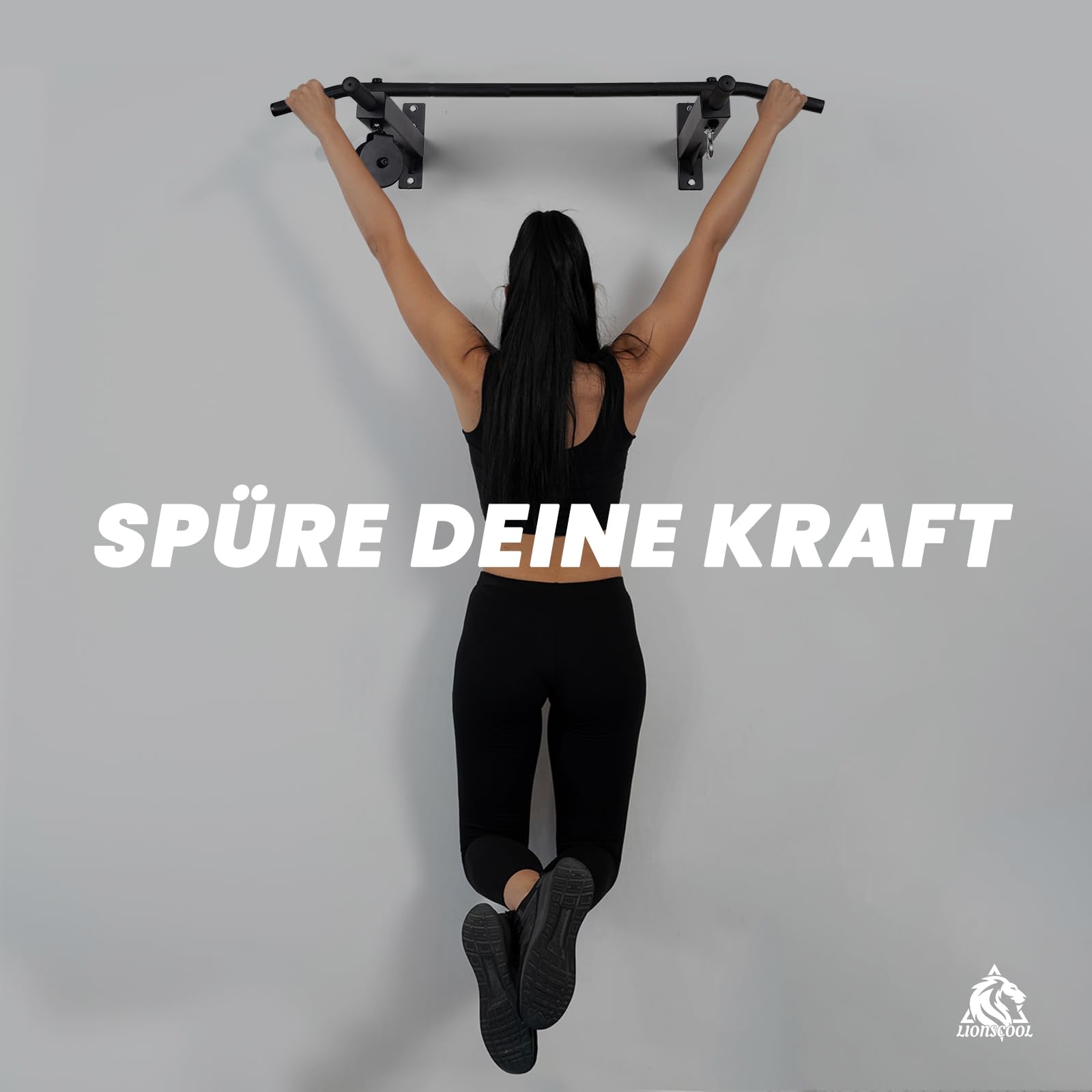 LIONSCOOL Klimmzugstange Wand mit Seilzug-System, Mehrgriff-Klimmzugstange mit Kabelzug, Pull Up Bar mit Kabelzug-System, ideal für das Heim-Fitnessstudio