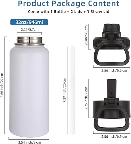Miniatura 4 de Volhoply Botellas de agua aisladas de 32 onzas a granel con tapa de popote y tapa de boquilla, botella de agua deportiva de acero inoxidable, tazas