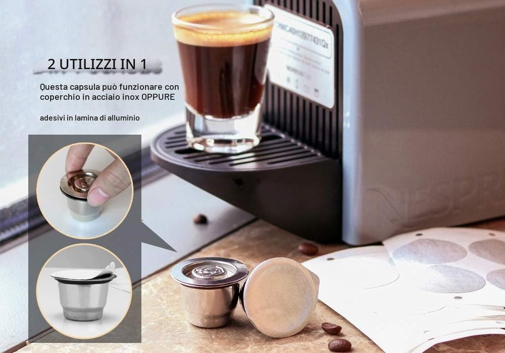 Espresso Capsule Caffè Compatibili Nespresso Nespresso Capsula ricaricabile,riutilizzabili Filtro in Acciaio Inox,Coffee Capsule+Tamper+Cucchiaio+Spazzola