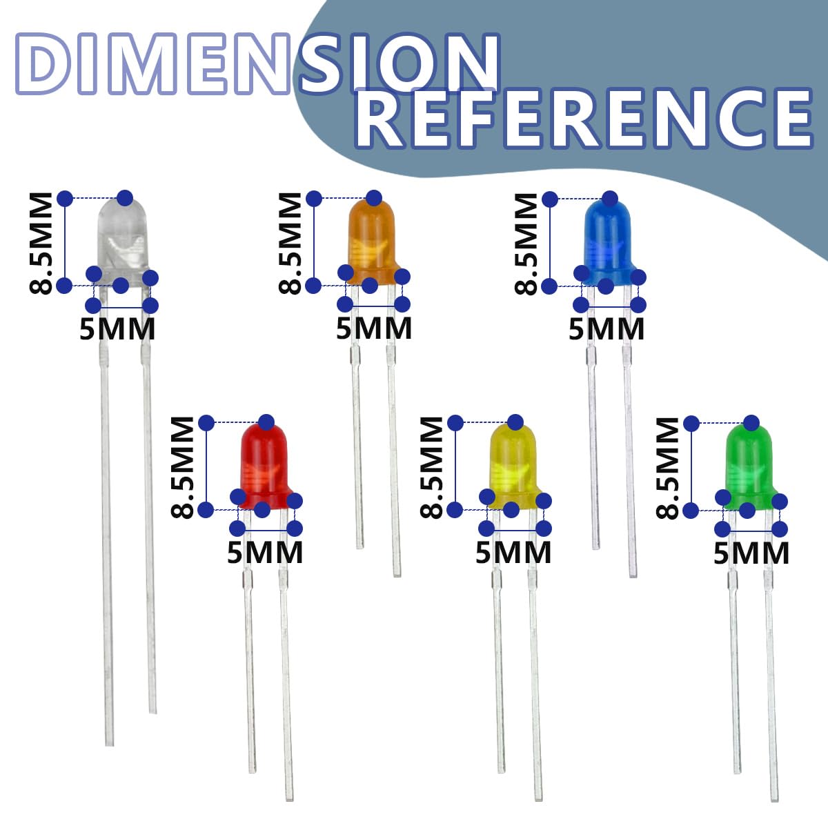 900pcs 5mm rote LED Dioden Lichter (6 Farbe Jede 150pcs, Rot, Gelb, Blau, Grün, Orange, Weiß) DC 1.9V~3.4V 20mA 5mm LED Emitting Dioden