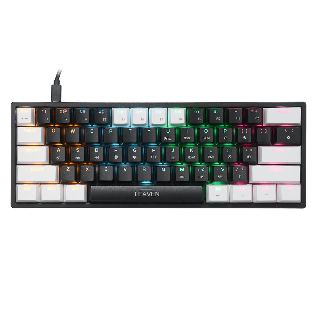 Valkyrie Leaven K620 Blue Switch Mekanik Gaming Oyun Klavyesi RGB 61 Key Mavi Tuş Type-C Klavye Beyaz-Siyah