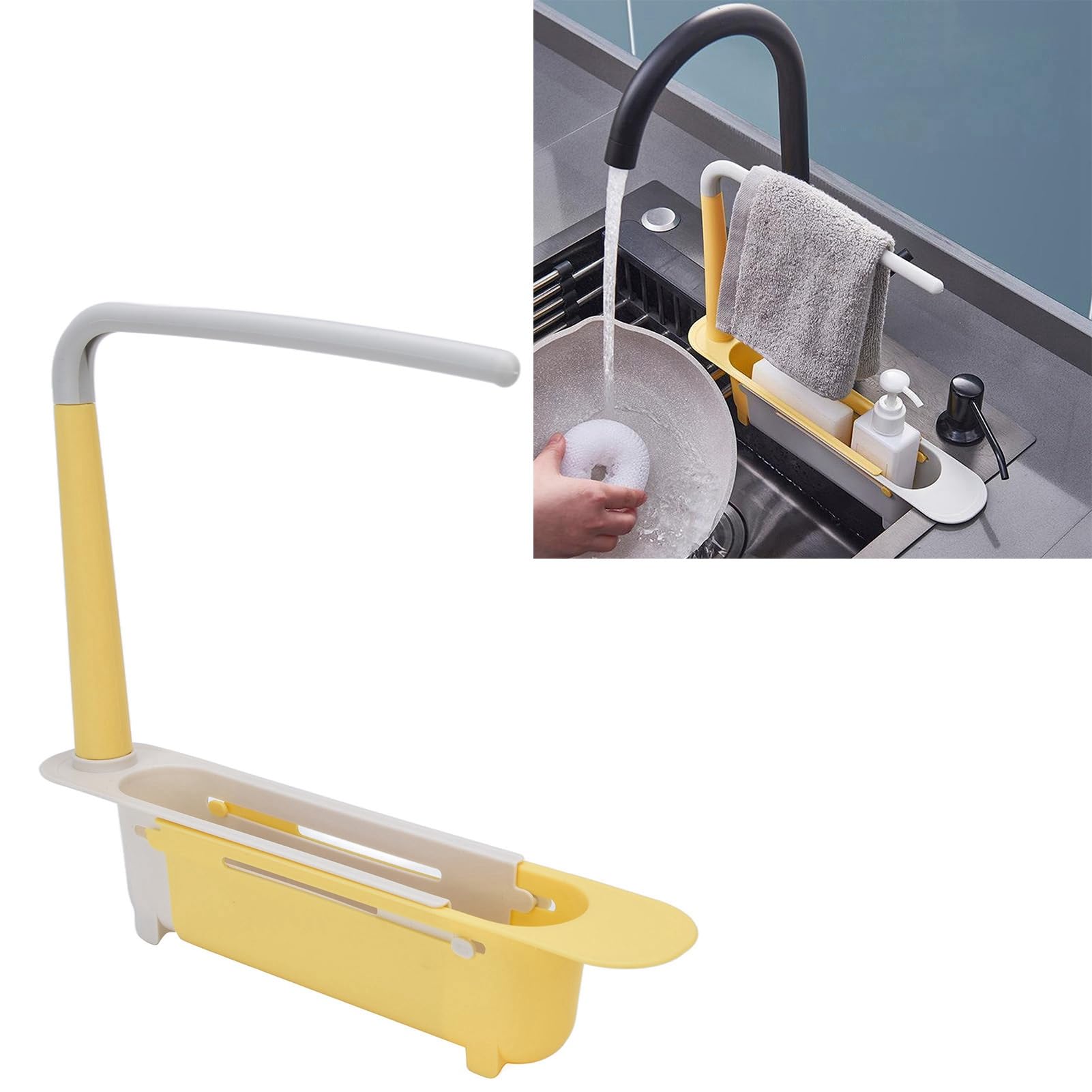 Scaffale Telescopico per Lavello Regolabile Organizzatore per Lavello di Grande capacità per Lavello da (Giallo)