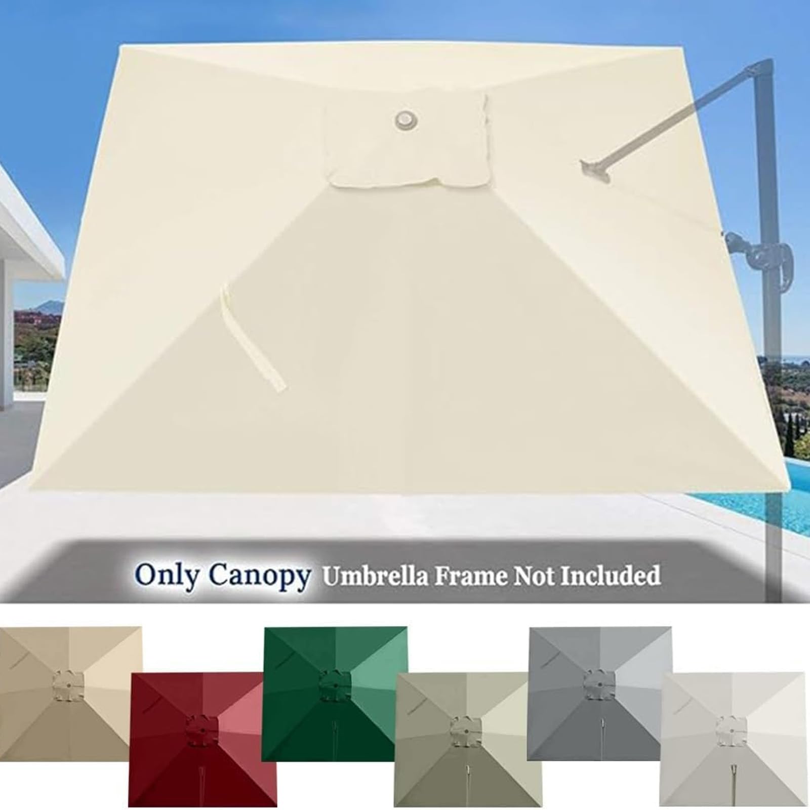 Parasol Ogrodowy, Kwadratowy Daszek Parasola Tarasowego, Wymienny Daszek Parasola Przesuniętego 9,8'x9,8', Pokrycie Daszka Parasola Z 8 żeber, Powłoka Wodoodporna, Wymienna Tkanina Parasoli Ogrodowych