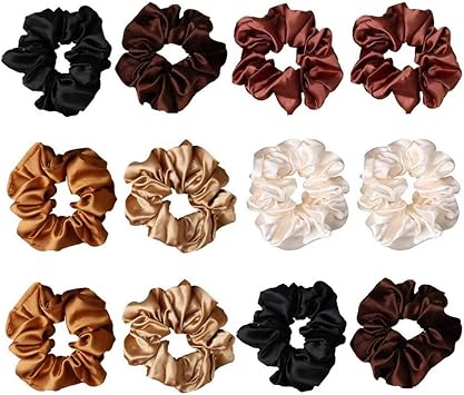 12 Pieces Hair Scrunchies, Elastic Satin Scrunchy Silk Scrunchies for Women Girls Hair Accessories