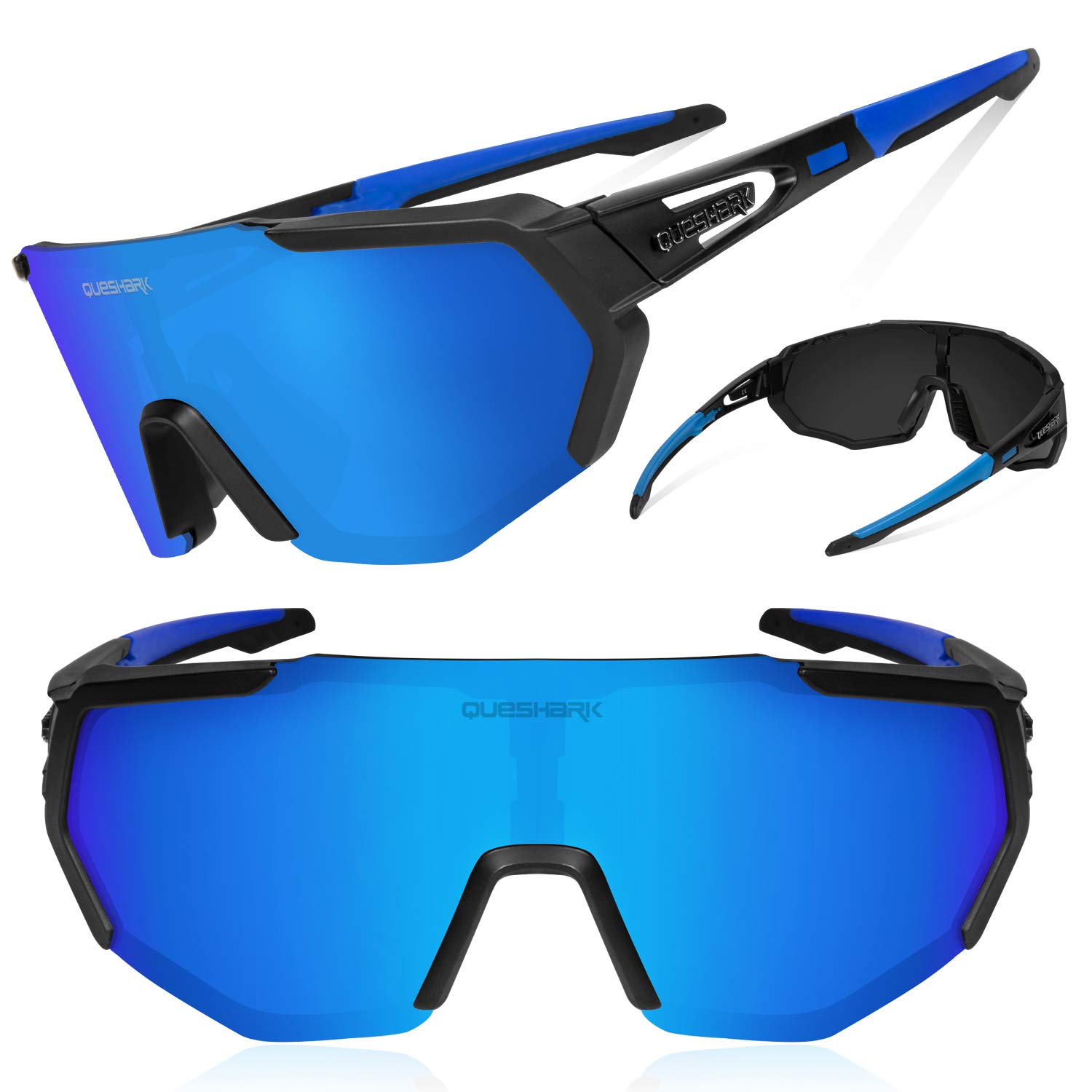 Queshark Polarizzati Anti-UV con 3 o 5 Lenti Occhiali da Ciclismo Bici MTB Intercambiabili per Sport Uomo Donna Guida Pesca Golf Baseball Corsa