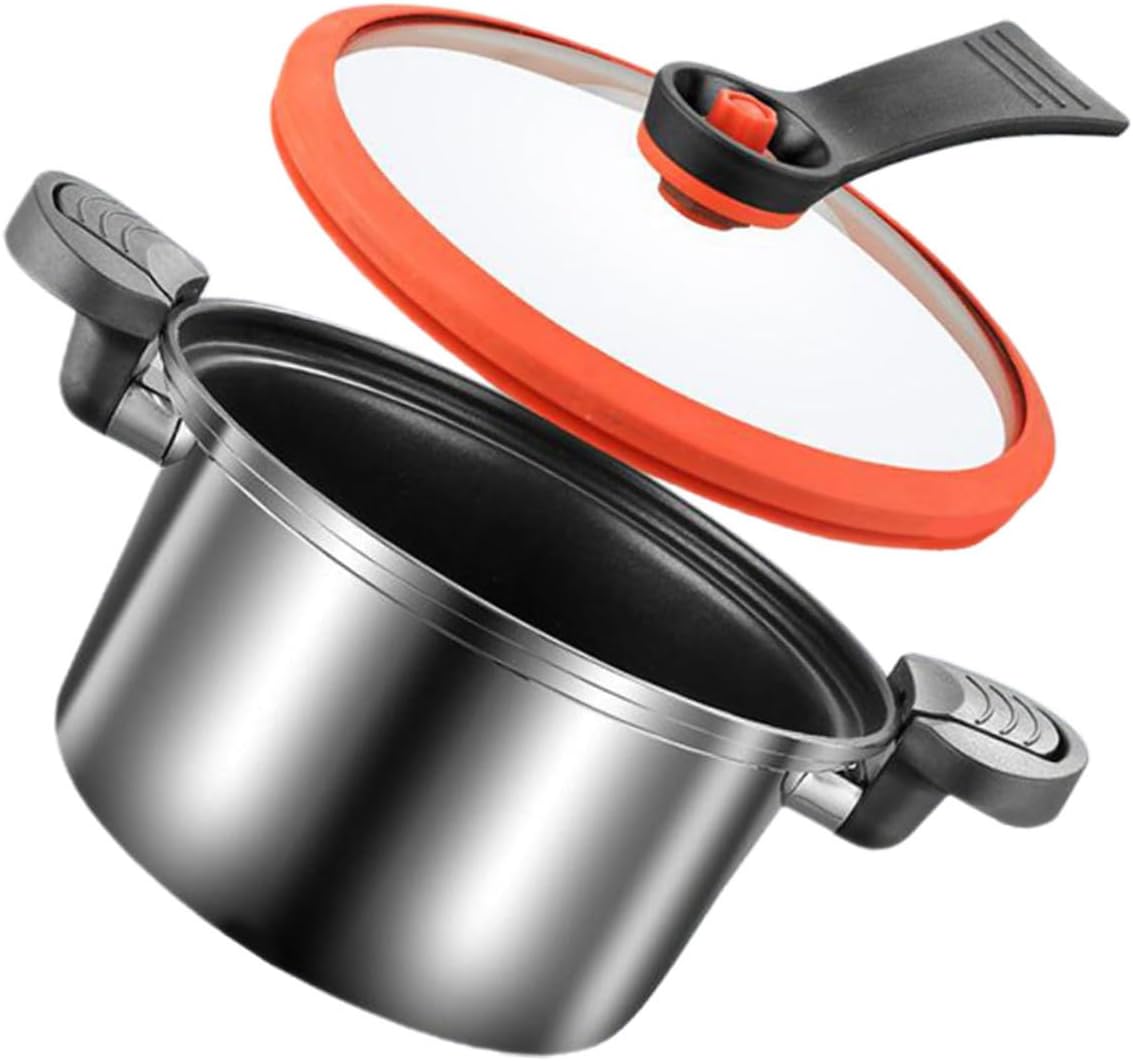 Low Pressure Stainless Steel Micro Pressure Cooker with Double Handles and Lid Compact Kitchen Pot for Steaming Braising Soup and Stewing Nonstick Cooking Pot
