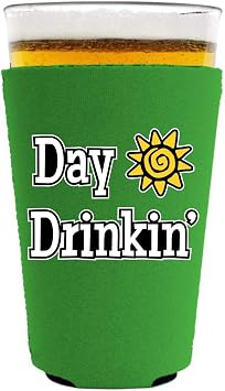 Day Drinkin Pint Glass Coolie Bright Green, 2 Pack