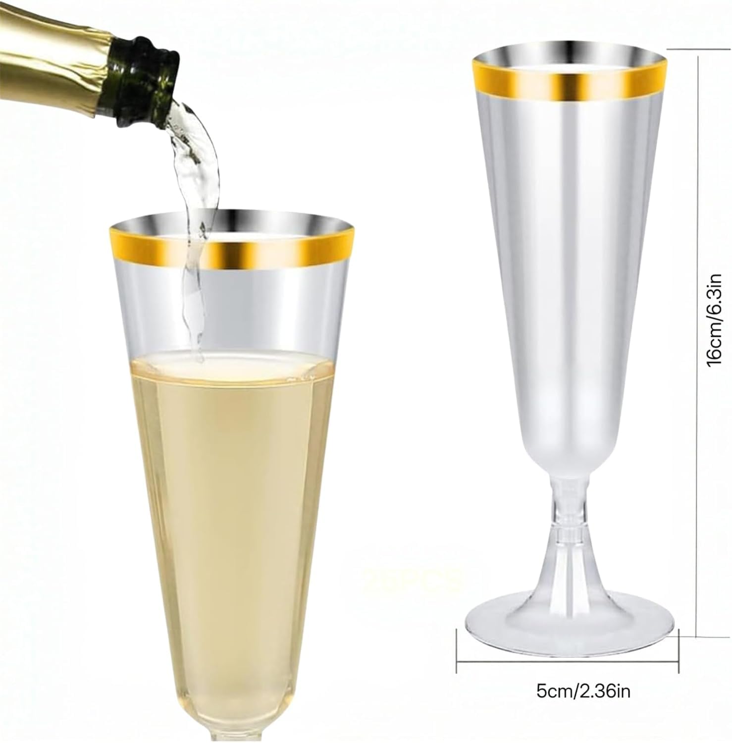 Bicchieri da spumante in plastica, 20 pezzi, 160 ml, riutilizzabili per spumante, per ricevimento di sette di matrimonio, compleanno, picnic, festa (oro)