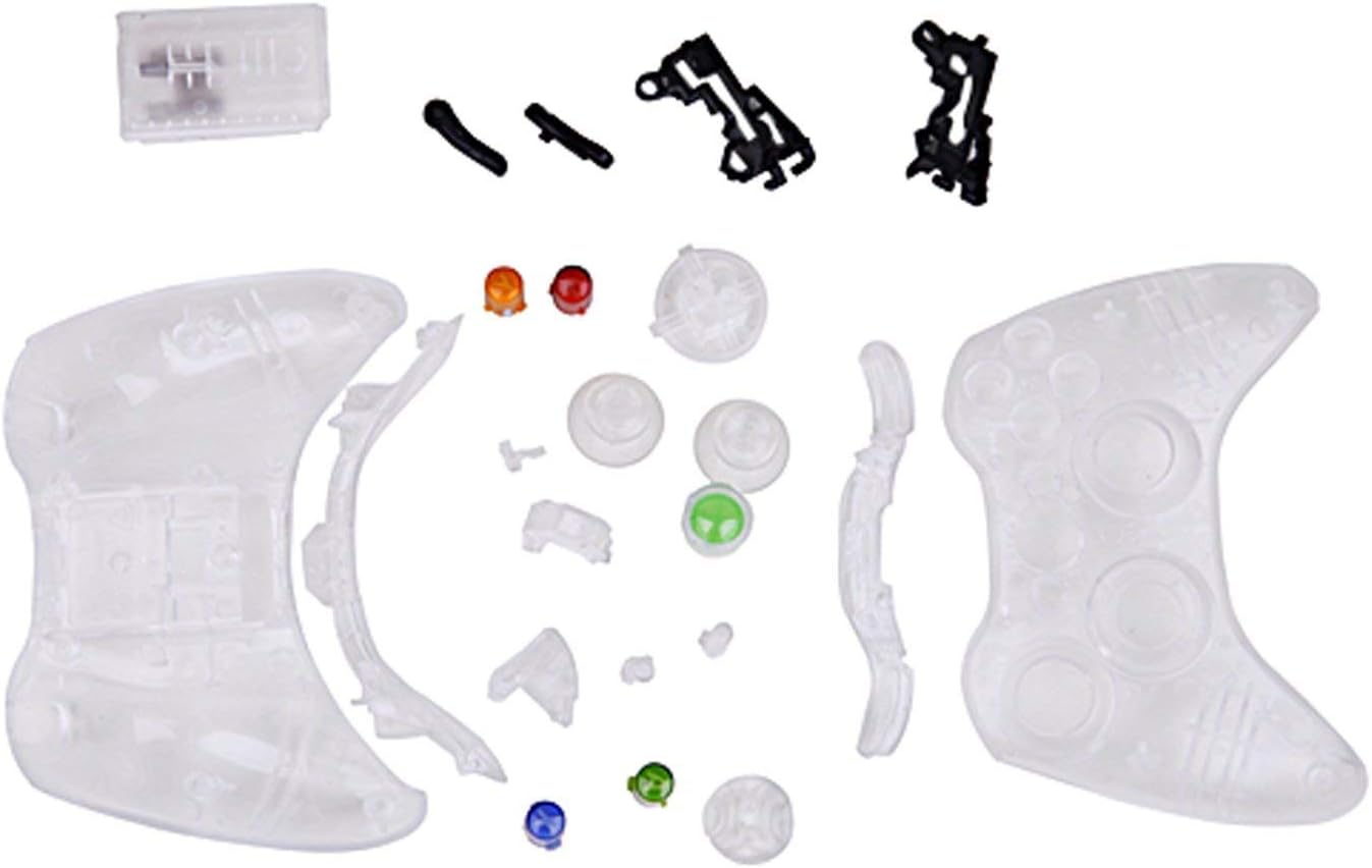 Replacement Housing Shell Case Cover with Button Kit Thumbgrip Wireless Controller for Xbox 360 Controller (Transparent Clear )