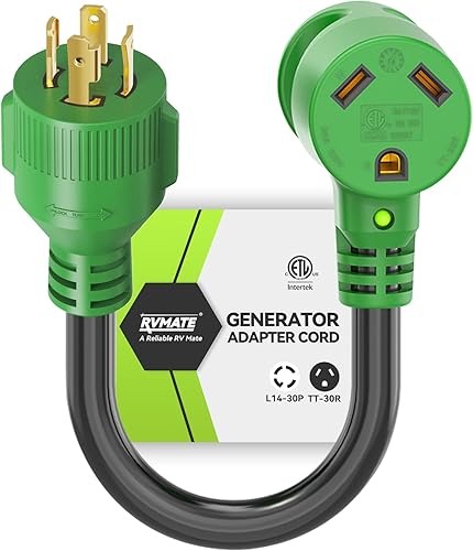 RVMATE Cable adaptador de generador RV de 4 clavijas de 12 pulgadas, 30 amperios a 30 amperios, certificado ETL, STW 104, enchufe macho L14-30P a