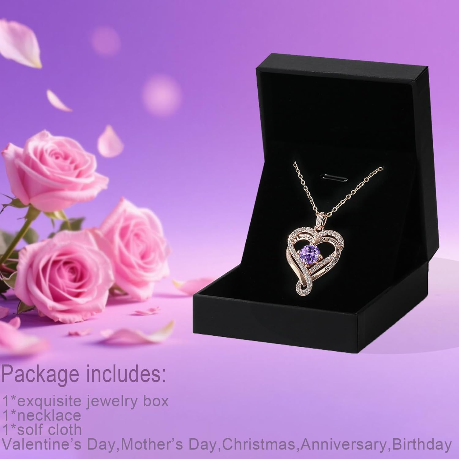 Birthstone Heart Necklaces for Women, Infinity Pendent S925 Sterling Silver Jewelry for Women, Wedding Anniversary, Birthday Mother’s Day Gifts for Mom, Mother, Wife, Girlfriend