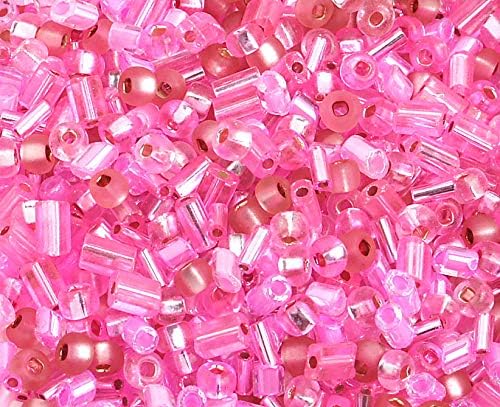 Czech Glass Seed Beads Bugle/Pony Beads Assorted Pink DIY Jewelry Making Beads - 500g Bulk Bag by Preciosa (Jablonex)