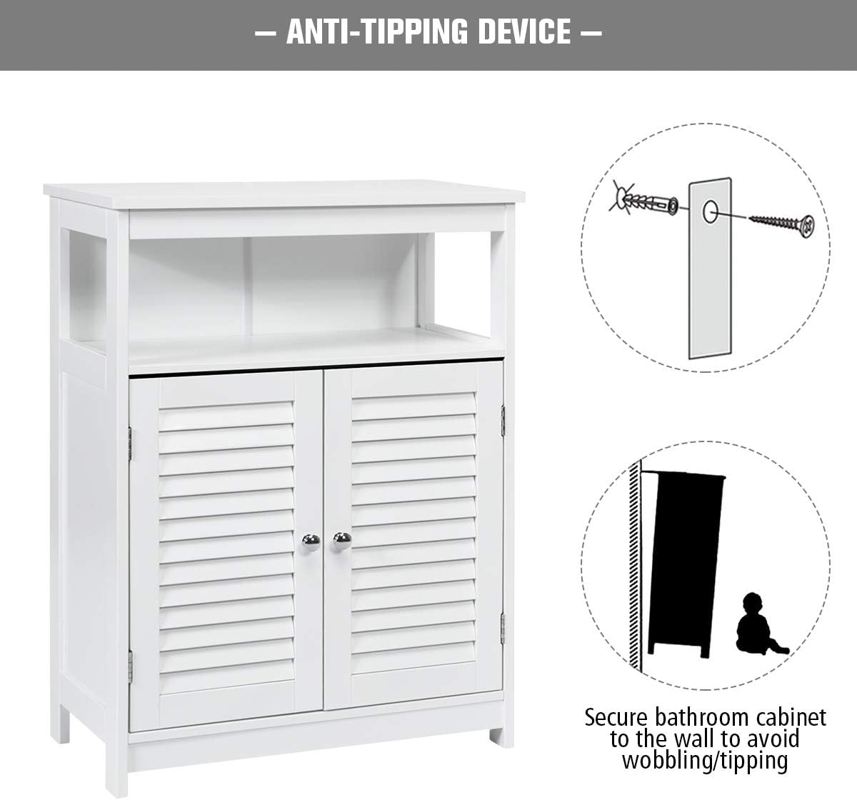 White MDF Living Room Cabinet with Adjustable Shelving