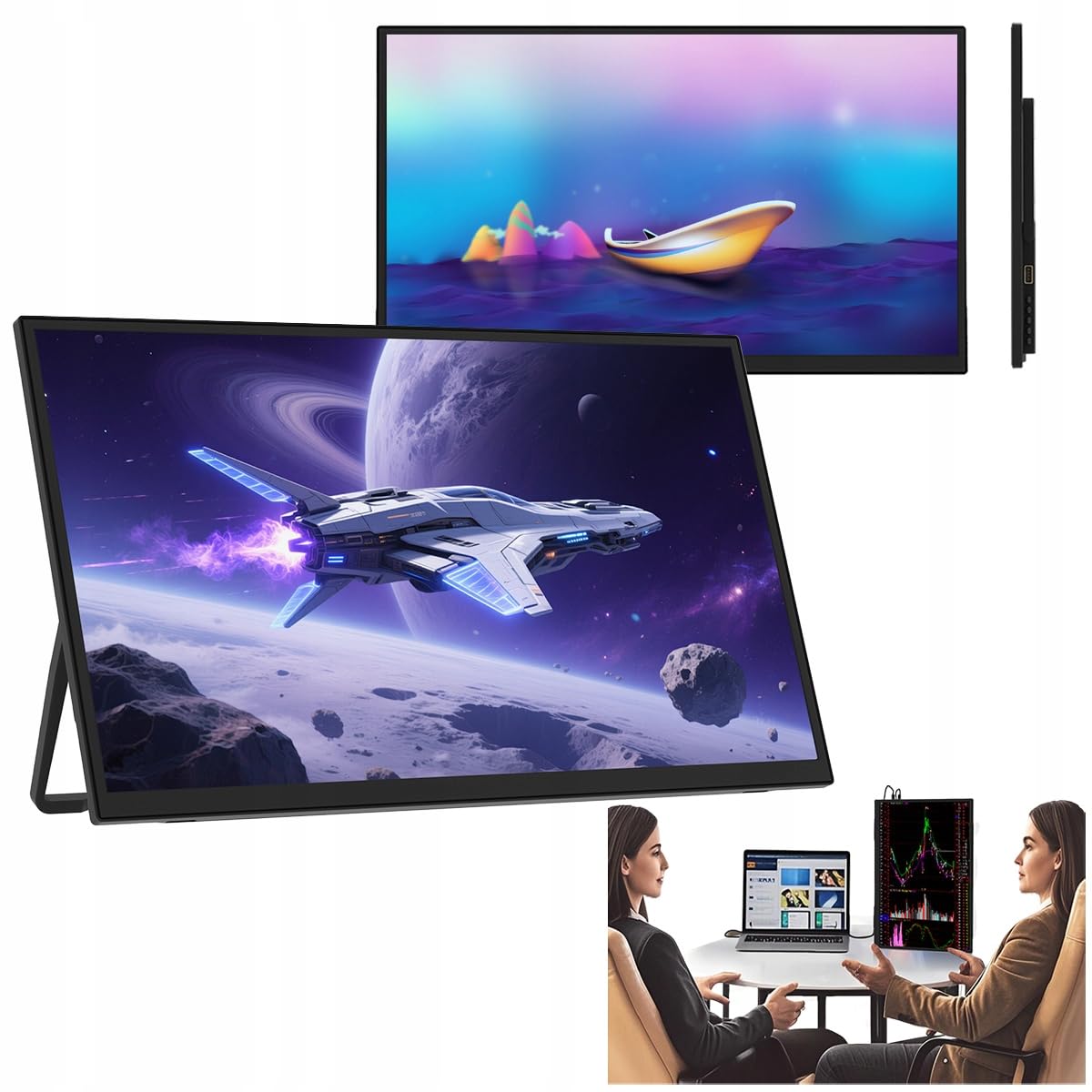 ZEUSLAP Z18S Monitor Przenośny 18,5" Full HD 1920×1080 IPS LCD 100Hz HDR USB-C Thunderbolt Mini HDMI do Laptopa Telefonu Tabletu PC Konsoli Dodatkowy Ekran do Pracy Rozrywki